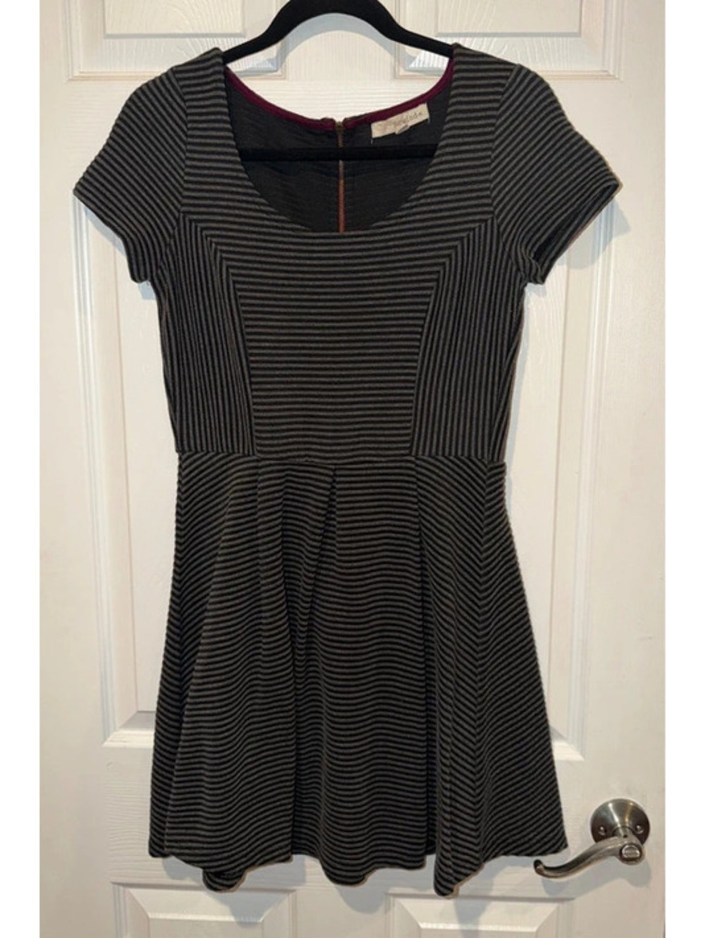 Rewind Black & Gray Striped Fit & Flare Dress – Size Medium